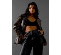 Oversized Whipstitch Detail Leather Look Jacket Warehouse Dark Grey 12