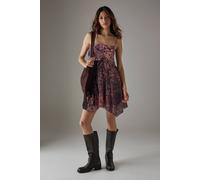 Warehouse Women's Paisley Devore Strappy Godet Mini Sundress in Rust | Size: 12