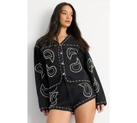 Warehouse Women's Paisley Studded Denim Shorts in Black | Size: 12