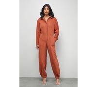 Warehouse Women's Peach Satin Utility Boilersuit Jumpsuit in Rust | Size: 8 Warehouse Rust 8