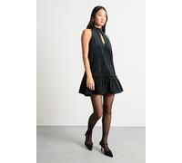 Warehouse Women's Petite Bonded Velvet High Neck Mini Dress in Black | Size: 6