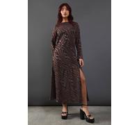 Warehouse Women's Petite Burnout Chiffon Column Long Sleeve Maxi Dress in Chocolate | Size: 4