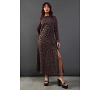 Warehouse Women's Petite Burnout Chiffon Column Long Sleeve Maxi Dress in Chocolate | Size: 6 Warehouse Chocolate 6