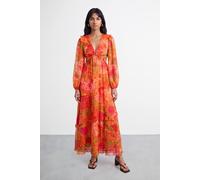 Warehouse Women's Petite Chiffon Cut Out Waist Ruffe Maxi Dress in Floral | Size: 10 Warehouse Floral 10