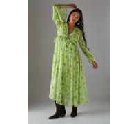 Warehouse Women's Petite Chiffon Plunge Neck Ruffle Midi Smock Dress in Yellow | Size: 12 Warehouse Yellow 12