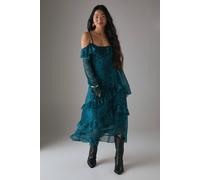 Petite Chiffon Ruffle Cold Shoulder Midi Dress Warehouse Leopard 8