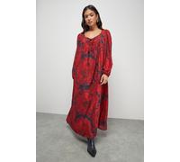 Petite Chiffon Tie Front Volume Midi Smock Dress Warehouse Red 12