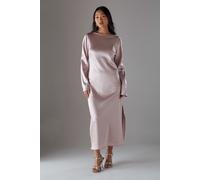 Warehouse Women's Petite Crinkle Satin Bias Tie Sleeve Midi Dress in Pale Pink | Size: 10 Warehouse Pale Pink 10