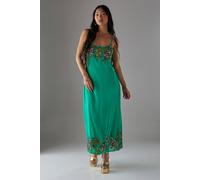 Warehouse Women's Petite Hand Embellished Strappy Bias Midi Dress in Bright Green | Size: 8
