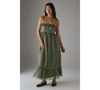 Warehouse Women's Petite Lace Ruffle Strappy Midi Sundress in Khaki | Size: 10 Warehouse Khaki 10