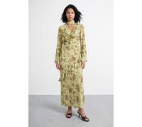 Warehouse Women's Petite Long Sleeve Cowl Neck Floral Print Ruffle Detail Maxi Dress | Size: 12