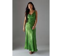 Warehouse Women's Petite Metallic Lame Cowl Neck Maxi Dress in Green | Size: 14