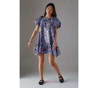 Warehouse Petite Organza Puff Sleeve Swing Mini Dress In Lilac lilac 10