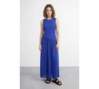 Warehouse Women's Petite Plain Dropped Waist Chiffon Tiered Maxi Dress in Cobalt | Size: 12