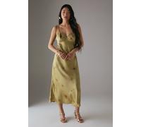 Warehouse Women's Petite Rose Satin Tie Strap Lace Detail Midi Slip Dress in Yellow | Size: 16 Warehouse Yellow 16