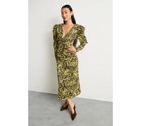 Warehouse Women's Petite Satin Cut Out Waist Plunge Neck Midi Dress in Lime | Size: 16 Warehouse Lime 16