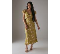 Petite Satin Knot Front Cut Out Midi Dress Warehouse Olive 10