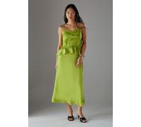 Petite Satin Strappy Seam Detail Peplum Midi Dress Warehouse Chartreuse 6