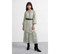 Warehouse Women's Petite Snake Print Ruffle Detail Belted Maxi Dress | Size: 8
