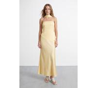 Warehouse Women's Petite Strapless Structured Bodice Satin Midi Dress in Lemon | Size: 14