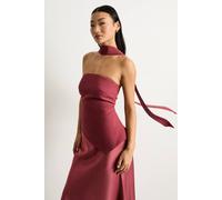 Warehouse Women's Petite Strapless Structured Bodice Satin Midi Dress in Rose | Size: 12 Warehouse Rose 12