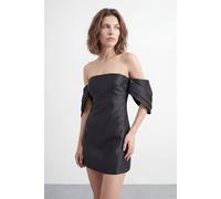Warehouse Women's Petite Structured Puff Sleeve Bardot Mini Dress in Black | Size: 8