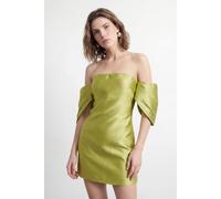 Warehouse Women's Petite Structured Puff Sleeve Bardot Mini Dress in Chartreuse | Size: 10 Warehouse Chartreuse 10
