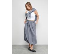 Warehouse Women's Pinstripe Bubble Hem Midi Skirt in Grey | Size: 8 Warehouse Grey 8