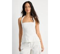 Warehouse Women's Pinstripe Halterneck Denim Top in Mono | Size: 16