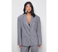 Warehouse Women's Pinstripe Oversized Grandad Blazer Co-ord in Grey | Size: 16 Warehouse Grey 16