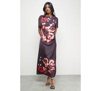 Warehouse Women's Placement Print Crinkle Satin Ruched Midi Dress in Floral | Size: 8 Warehouse Floral 8