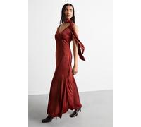 Warehouse Women's Plain Scarf Detail Tie Neck Maxi Dress in Rust | Size: 16 Warehouse Rust 16
