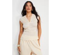 Warehouse Women's Plisse Seam Detail Asymmetric Hem Top in Cream | Size: 12 Warehouse Cream 12