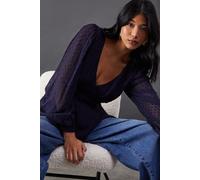 Warehouse Women's Plunge Neck Dobby Chiffon Double Layer Blouse in Navy | Size: 10 Warehouse Navy 10