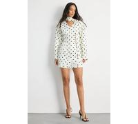 Warehouse Women's Polka Dot Cocoon Sleeve Tailored Mini Dress in Mono | Size: 8