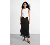 Warehouse Women's Polka Dot High Waisted Bias Cut Ruffle Midi Skirt in Mono | Size: 10 Warehouse Mono 10