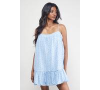 Warehouse Women's Polka Dot Organza Strappy Bubble Hem Mini Dress in Blue | Size: 10 Warehouse Blue 10