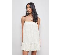 Warehouse Women's Polka Dot Organza Strappy Bubble Hem Mini Dress in Ivory | Size: 8 Warehouse Ivory 8