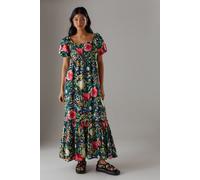 Warehouse Women's Poplin Pintuck Bodice Square Neck Midi Smock Dress in Floral | Size: 10 Warehouse Floral 10