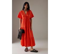 Warehouse Women's Poplin Whipstitch Trim Midi Smock Dress in Red | Size: 8 Warehouse Red 8