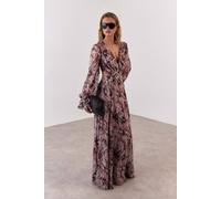 Warehouse Women's Premium Burnout Chiffon Animal Maxi Dress in Beige | Size: 8