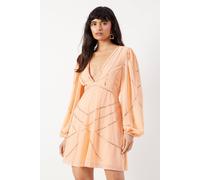 Warehouse Women's Premium Chiffon Embellished Sequin Plunge Neck Mini Dress in Washed Coral | Size: 8