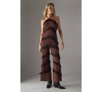 Warehouse Women's Premium Fringe Halter Jumpsuit in Chocolate | Size: 12