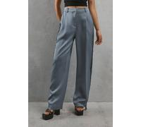 Warehouse Women's Premium Fringe Side Straight Leg Trouser in Gun Metal | Size: 8