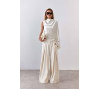 Warehouse Women's Premium Open Pleat Wide Leg Trouser in Creamy Ivory | Size: 6