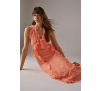 Warehouse Women's Premium Raw Edge Ruffle Detail Slip Dress in Peach | Size: 12 Warehouse Peach 12