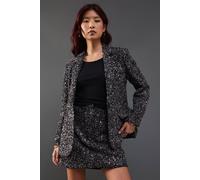 Warehouse Women's Premium Sequin Boucle Blazer in Black | Size: 8