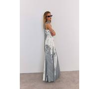 Warehouse Women's Print Mix Tie Neck Chiffon Panelled Maxi Dress in Mono | Size: 10