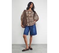 Warehouse Women's Print Poplin Tie Front Volume Sleeve Blouse in Animal | Size: 14 Warehouse Animal 14