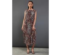 Warehouse Women's Printed Plisse Shoulder Pad Sleeveless Midi Dress in Animal | Size: 10 Warehouse Animal 10